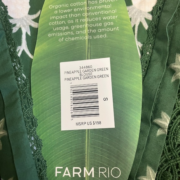 Farm Rio Pineapple Garden Green Blouse sz S - Picture 6 of 6